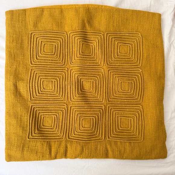 West Elm Cotton Corded Grid Pillow Geometric 20x20 Dark Horseradish - Picture 1 of 6